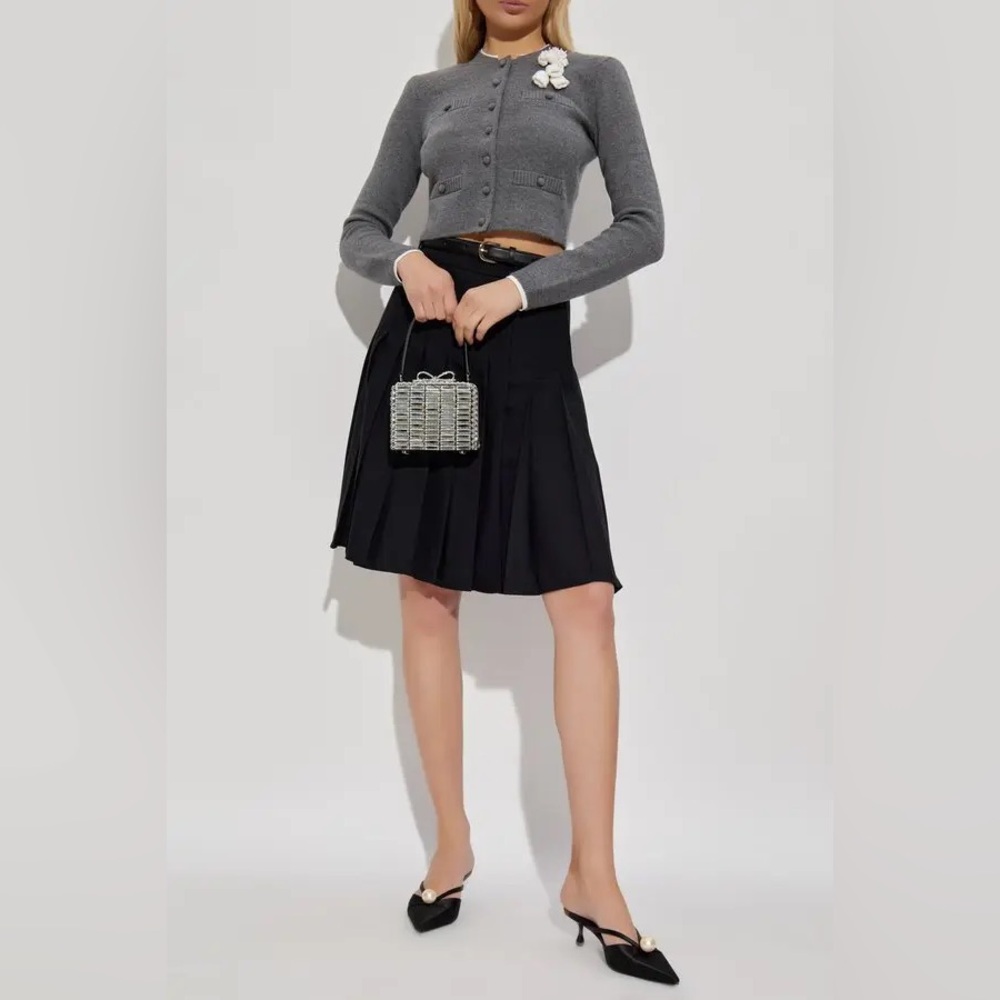 NEW Self-Portrait Gray crochet-flower button Cropped Long Sleeve Cardigan, S - Picture 5 of 14